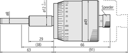 Technical Image of micrometer head, large thimble 49mm 0-25mm, bidirectional .