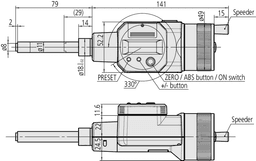 Technical Image of digital micrometer head inch/metric, 0-2",0,00005",0,709" stem .