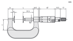 Technical Image of disc micrometer, non-rotating spindle 1-2", disk=20mm .