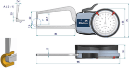 Technical Image of external dial caliper gauge 0-20mm,0,01mm .