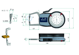 Technical Image of external dial caliper gauge 0-0,4",,0,0002" .