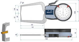 Technical Image of external dial caliper gauge 0-0,8",0,0005" .
