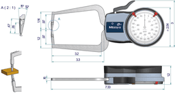 Technical Image of external dial caliper gauge 0-0,8",0,0005" .