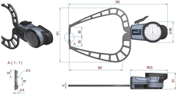 Technical Image of external dial caliper gauge 0-50mm,0,05mm .
