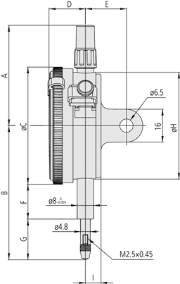 Technical Image of dial indicator, flat back 10mm,0,01mm, reverse type .