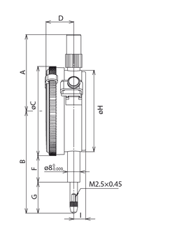 Technical Image of dial indicator, flat back 1,6mm,0,2, , one revo., dust/shockproof .