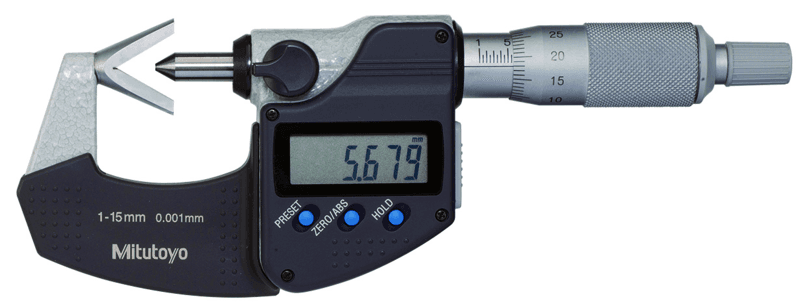 Image of digital 3 flute v-anvil micrometer 0,05-0,6", with groove .