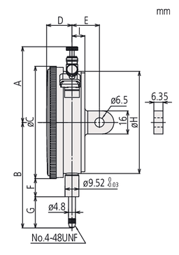 Technical Image of dial indicator, lug back, agd/ansi 1",0,001" .