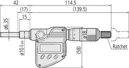 Technical Image of digital micrometer head 0-25mm, flat spindle, 10mm plain stem .