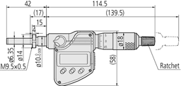 Technical Image of digital micrometer head 0-25mm, flat, clamp nut, 10mm stem .