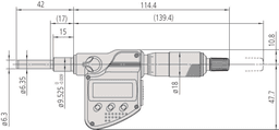 Technical Image of digital micrometer head 0-1", flat spindle,0,375" plain stem .