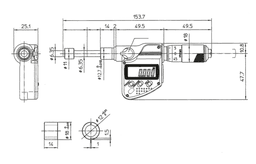 Technical Image of digital micrometer head, non rot., ip65 0-1", flat spindle,0,5" plain stem .
