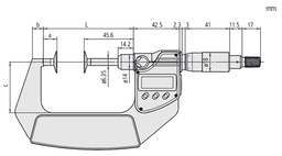Technical Image of digital disc micrometer, ip65 inch/metric, 1-2", non-rotating spindle, disk=20mm .