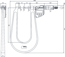 Technical Image of digital sheet metal micrometer ip65 inch/metric, 1-2", flat anvil/spindle .