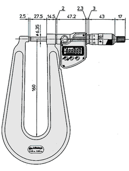 Technical Image of digital sheet metal micrometer ip65 inch/metric, 0-1", spherical anvil .