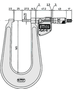 Technical Image of digital sheet metal micrometer ip65 inch/metric, 1-2", spherical anvil .