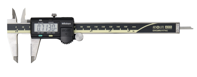 Image of digital abs aos caliper, od carb. jaws inch/metric, 0-6", thumb r., w/o output .