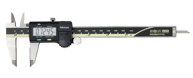 Image of digital abs aos caliper, od carb. jaws inch/metric, 0-6", blade, thumb r., outp .