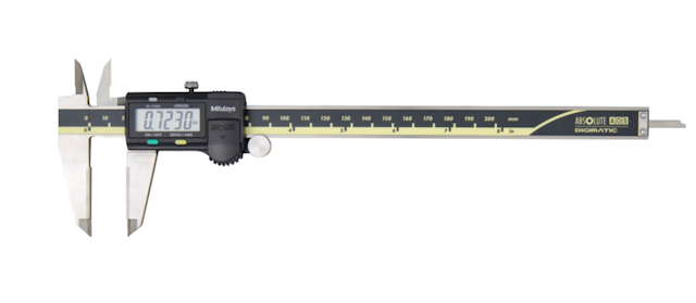 Image of digital abs aos caliper, od carb. jaws inch/metric, 0-8", blade, thumb r., outp .