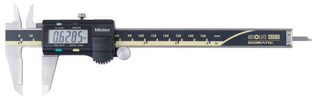 Image of digital abs aos caliper inch/metric, 0-6", thumb r., w/o output .