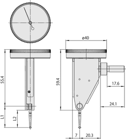 Technical Image of dial test indicator, vertical type 0,03",0,0005",9,52mm stem .