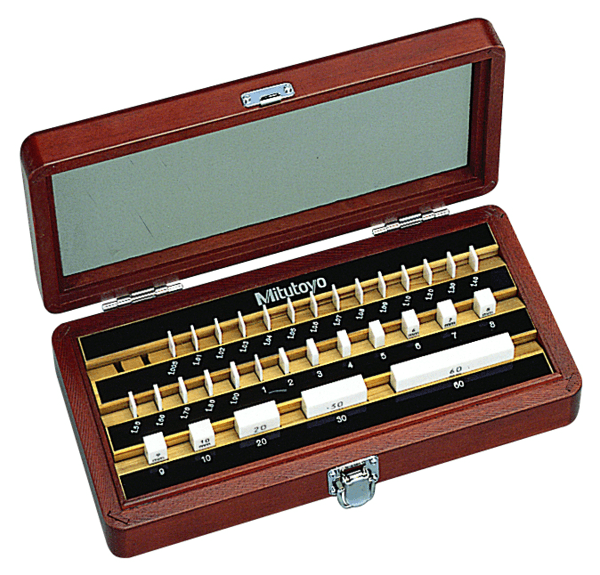Image of gauge block set, metric, ins. cert., iso 32 blocks, grade 1, ceramic .