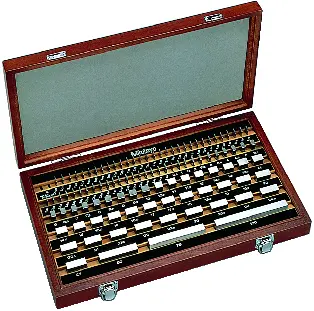 Image of gauge block set, metric, ins. cert., iso 103 blocks, grade 1, steel .