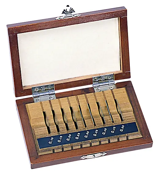 Image of gauge block set, metric, ins. cert., iso 9 blocks, grade 0, steel .