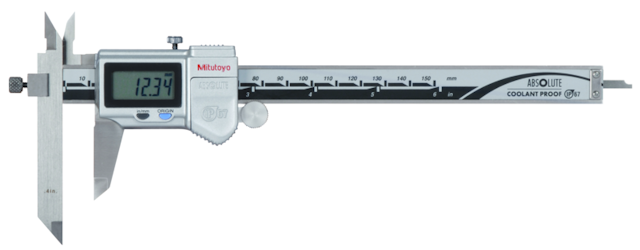 Image of digital abs offset caliper, ip67 inch/metric, 0-6", thumb roller .