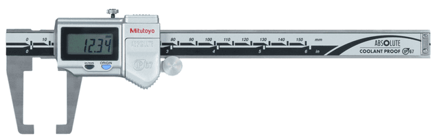 Image of digital abs neck caliper inch/metric, 0-6", ip67, thumb roller .