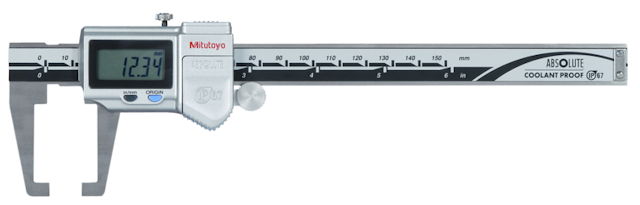 Image of digital abs neck caliper inch/metric, 0-6", ip67, thumb roller .