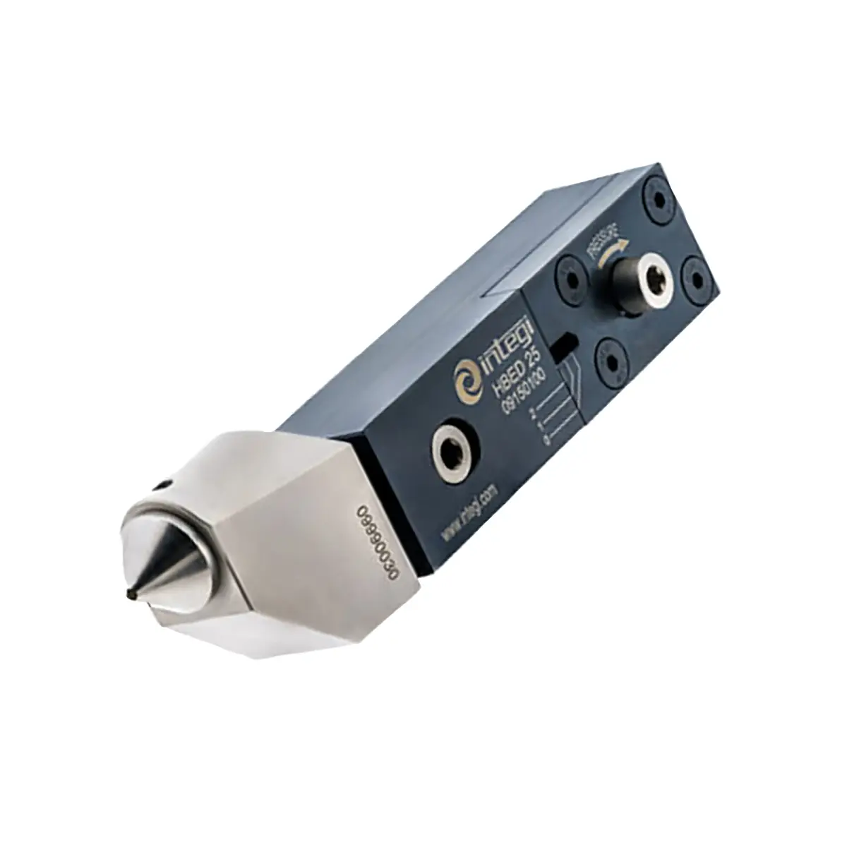 Image of a straight diamond tip burnishing tool holder with adjustable pressure from Integi, series HBED.