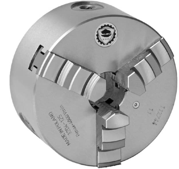 Bison 3204 3-Jaw Cast Iron Self-Centring Scroll Chuck with Plain Back Mounting - DIN 6350