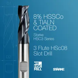 Starke HSC3 3 flute tialn coated HSS milling cutter overview.