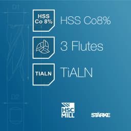 Starke HSC3 3 flute tialn coated HSS milling cutter product performance features.