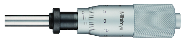 Image of micrometer head, medium-sized standard 0-25mm, clamp nut, w/o ratched stop .