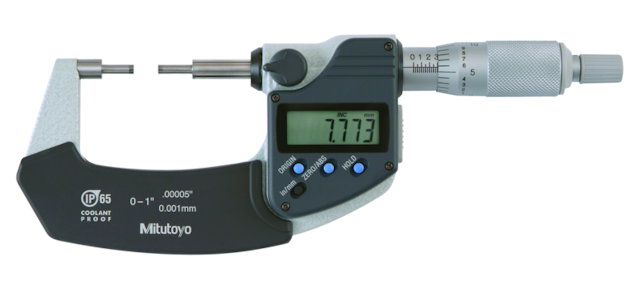 Image of digital spline micrometer ip65 inch/metric, 0-1", 3mm measuring face .