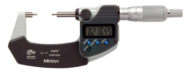 Image of digital spline micrometer ip65 inch/metric, 1-2", 2mm measuring face .
