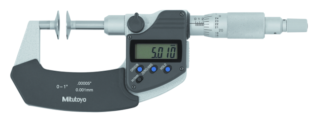 Image of digital disc micrometer, ip65 inch/metric, 0-1", non-rotating spindle, disk=20mm .