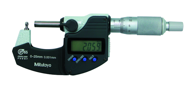 Image of digital tube micrometer, ip65, inch/met. spherical anvil flat spindle, 0-1" .