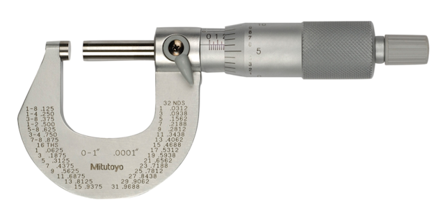 Image of outside micrometer with cr finish frame 0-1", ratchet,0,0001" .