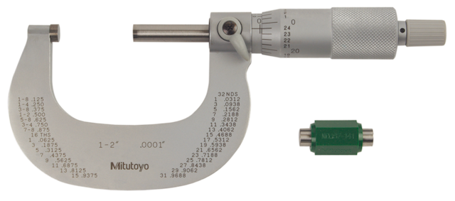 Image of outside micrometer with cr finish frame 1-2", ratchet,0,0001" .